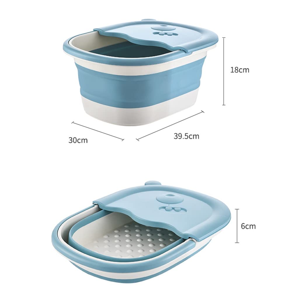LEIYAN Cuenca plegable de baño con masajeadores de pies, bañera plegable para pies y balneario, balde de masaje con asa, pedicura para adultos para la familia (color azul)