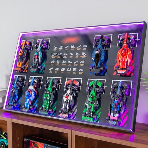 Image of Display Wallboard with RGB LED Lights Compatible with Lego Speed Champions F1 66802 10-in-1 Collector's Pack, 20 Color&22 Lighting Modes, Wall Mount Collectible F1 Model Car Kit