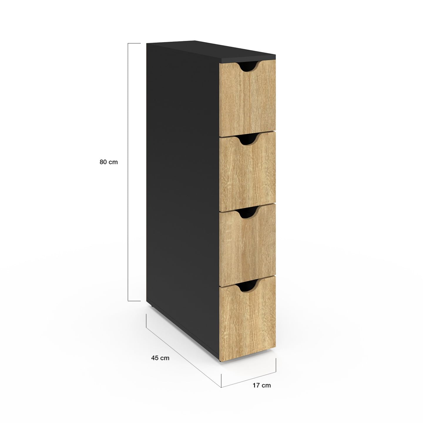 IDMarket - Tour de rangement 4 tiroirs WILO sur roulettes colonne gain de place noir et façon hêtre | Colonne gain de place