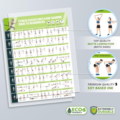 Tableau D'Entraînement, Guide et Programme avec Bandes de Résistance, Affiches d'Entraînement avec Bandes Élastiques Décoration Murale, pour la Musculation les Étirements le Yoga et l'Exercice Physiqu – vue 5