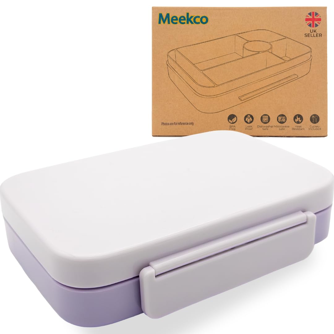 Meekco Adult Bento Lunch Box with Cutlery, Purple