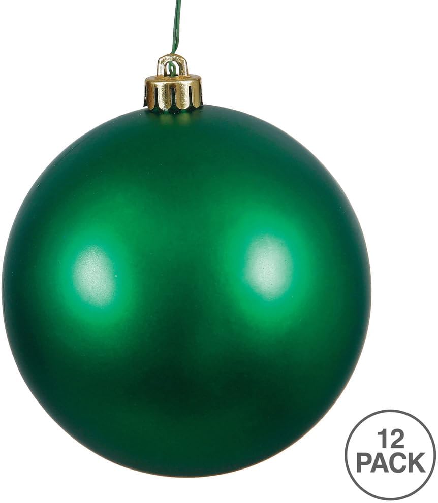 Vickerman 2.75" Christmas Ornament Ball, Emerald Matte Finish, Shatterproof Plastic, UV Resistant, Holiday Christmas Tree Decoration, 12 Pack