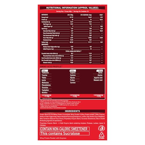 Image of MuscleBlaze Whey Energy (Mango Cream, 1kg / 2.2lbs) | 24g Protein, 100% Whey Protein Blend, Added Digestive Enzymes