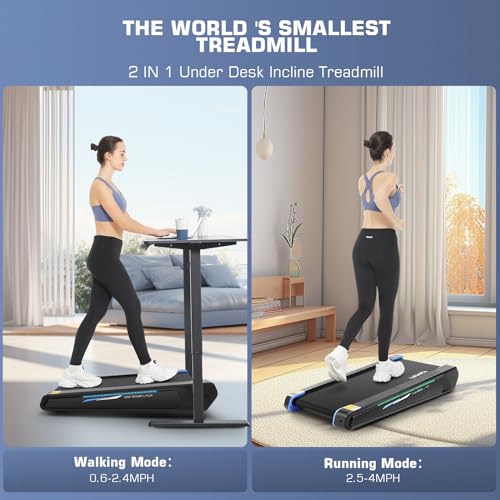Image of FUNMILY Walking Pad Treadmill with 5% Incline, 2.5HP Smallest Under Desk Treadmills for Home Office, Compact Walking Treadmill 300lbs Weight Capacity /Remote Control /Lighting Design