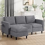 JAMFLY Sectional Sofa Couch Convertible L Shaped Sofas with Ottoman Small Sectional Couches for Living Room, 3 Seater Couch for Small Spaces, Dark Grey