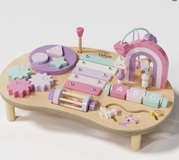Lehoo Castle Tavolo di attività in legno per bambine, regalo di compleanno | Con giocattolo educativo e motorico per 1-3 anni