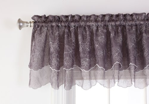 Stylemaster Renaissance Home Fashion Reese Embroidered Sheer Layered Scalloped Valance, 55-Inch By 17-Inch, Bisque #TOP2