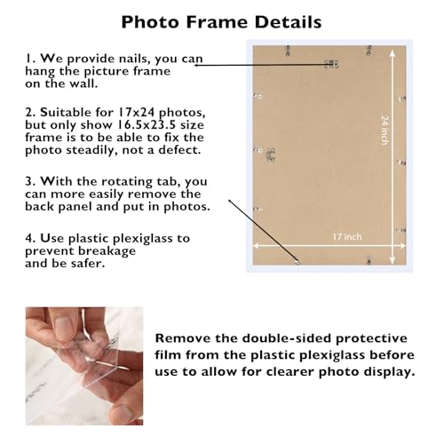 Image of JCJMY 17x24 Picture Frame White for Poster & Photo, Horizontal & Vertical Formats, Wall Hanging, 17 x 24 Gallery Frame