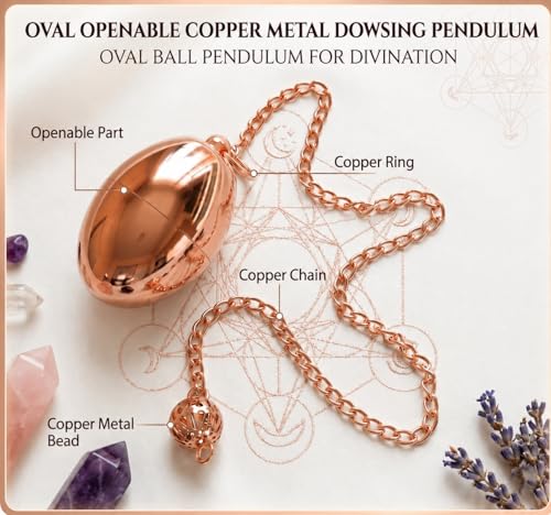 Image of Oval Openable Copper Pendulum for Reiki Healing, Dowsing & Chakra Balancing - Divination & Meditation Tool for Energy Cleansing