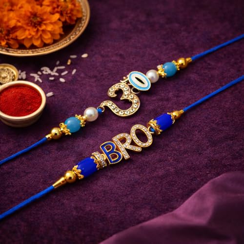 Image of Jaipur Ace Designer Kundan Rakhi with Lumba for Bhaiya Bhabhi | Premium Raksha Bandhan Thread for Brother & Sister-in-Law | Fancy Stone Work Bracelet with Tassel | Traditional Festival Gift (SET OF 2)