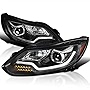 Spec-D Tuning Projector Headlights Lamps Black w/LED Signal Light Bar Compatible with 2012-2014 Ford Focus, Fits United States And Canada Left + Right Pair Headlamps Assembly