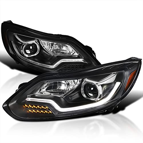 Spec-D Tuning Projector Headlights Lamps Black w/LED Signal Light Bar Compatible with 2012-2014 Ford Focus, Fits United States And Canada Left + Right Pair Headlamps Assembly