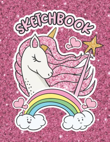 Sketchbook: Pink Glitter Effect Unicorn, 110 Pages 8.5" x 11" Lar...
