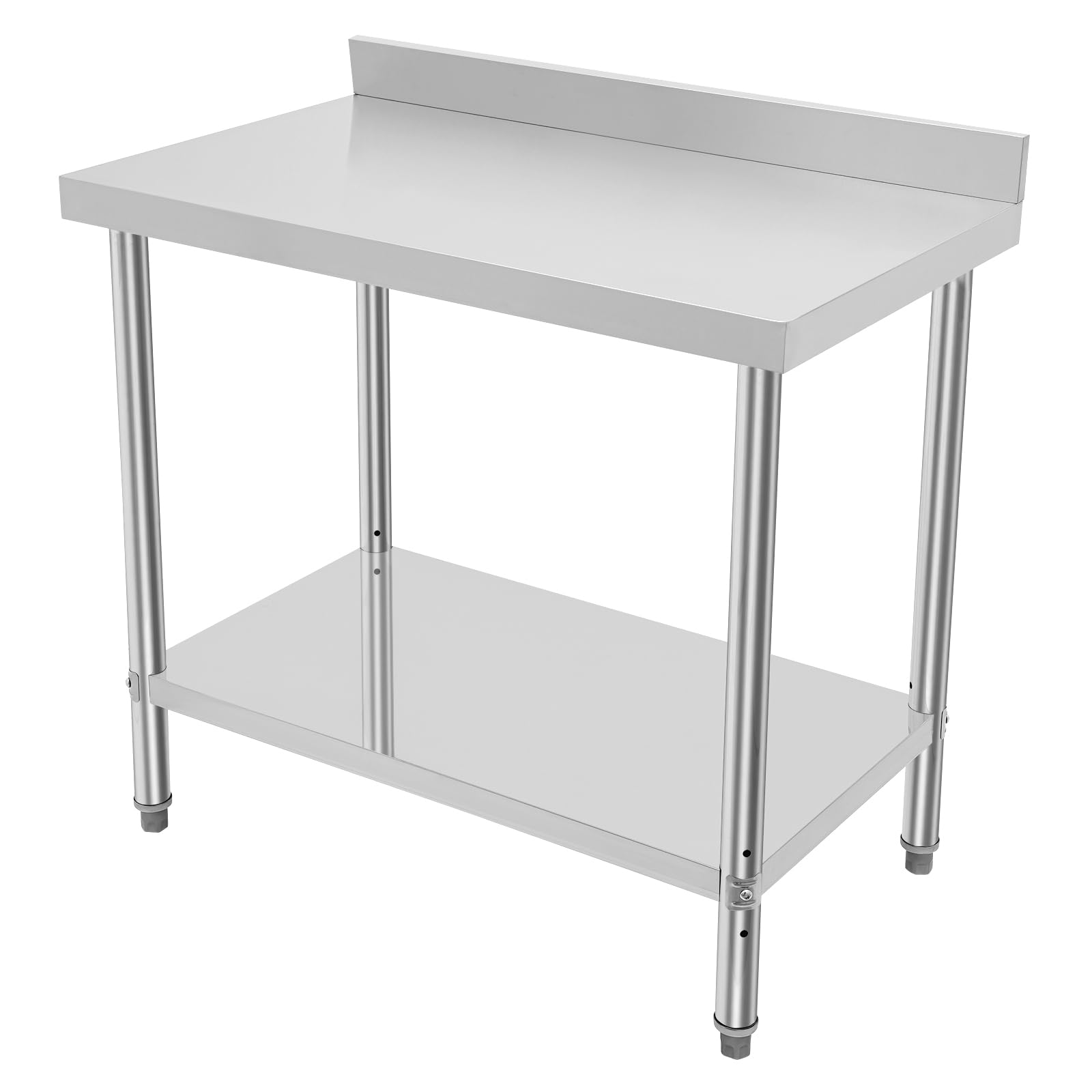Tavolo da lavoro in acciaio inox a 2 ripiani, robusto con scomparto regolabile, portata 500 kg, per cucina, ristorante, bar e magazzino