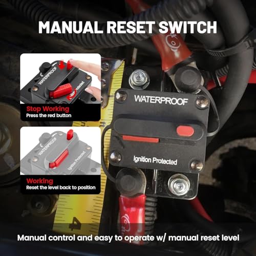 RED WOLF 60Amp Circuit Breaker for Boat Trolling Motor Marine ATV Trailer Vehicles Stereo Audio Electronic Battery Solar System Inline Fuse with Manual Reset Switch Waterproof DC 12V-48V by RED WOLF - Image 2