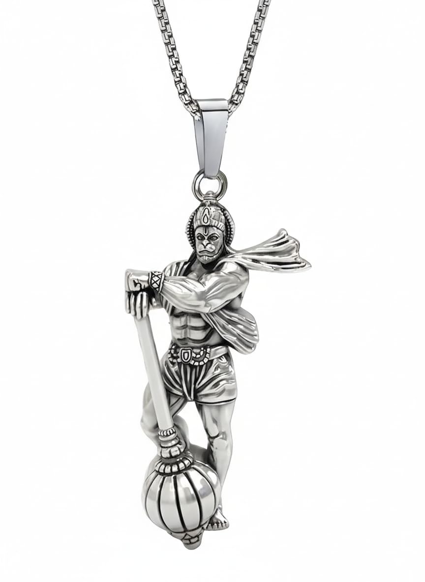 spiritual pendant, religious necklace lord hanuman locket with meditation, stainless steel hanuman necklace with chain for gift, unisex