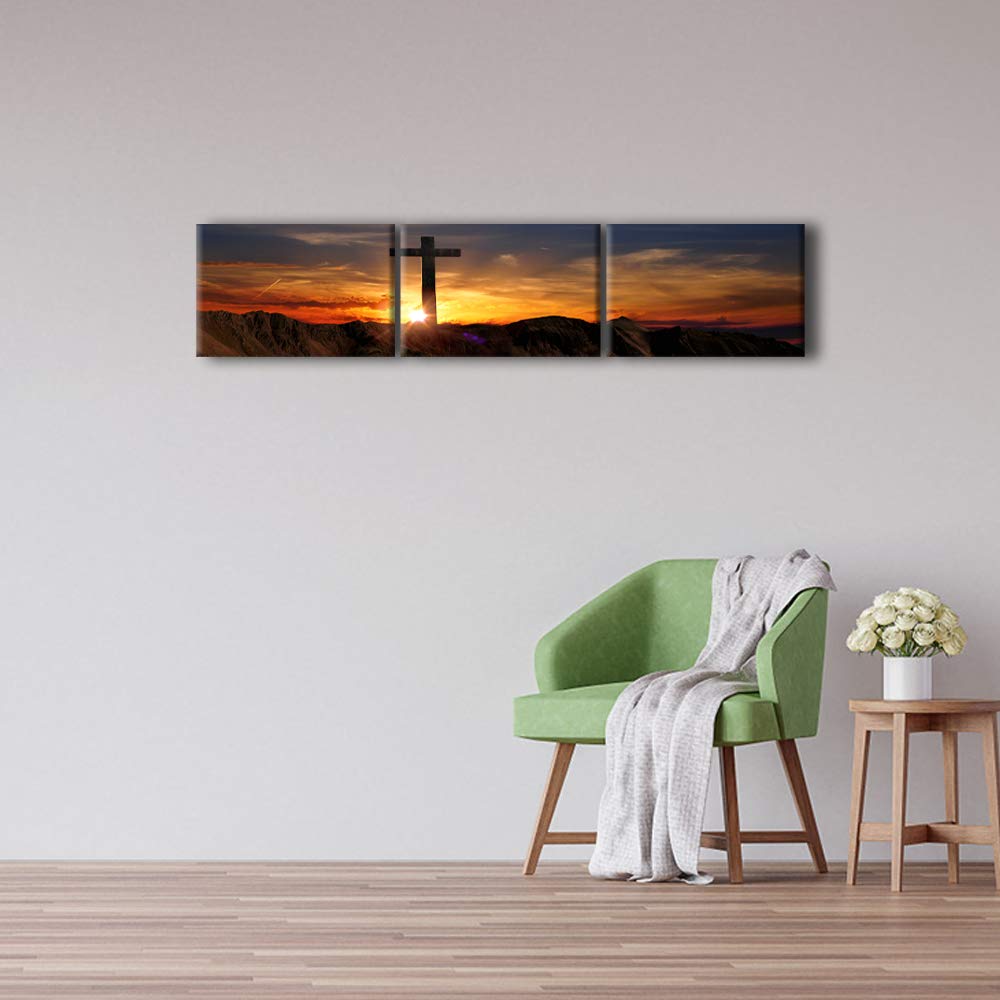 Canvas Wall Art Christian Painted Wall Paintings 3 Piece Wall Decoration for Living Room Decor Crucifixion Of Jesus Christ HD Wall Pictures for Bedroom Stretched Framed Ready to Hang (16x24 inch x3)