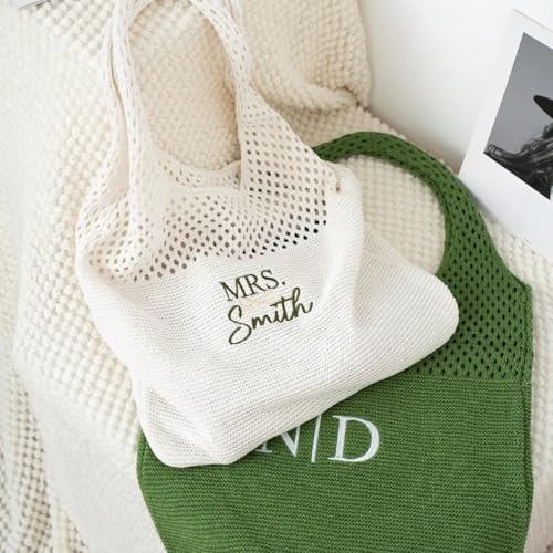 Bolsa de playa personalizada con nombre bordado para mujer miniatura 5