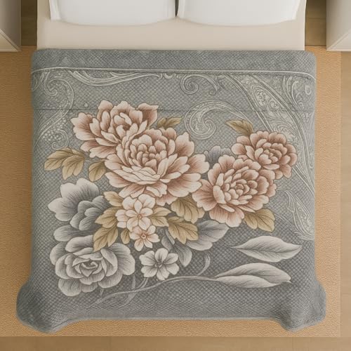 Image of Signature All Season Double Bed Blanket | Super Soft Plush, Lightweight & Cozy | 220 x 240 cm | 2.5 kg | Multi-Color Vibrant Print | Ideal for Winter, AC Use & Gifting (Vintage Rose Grey)