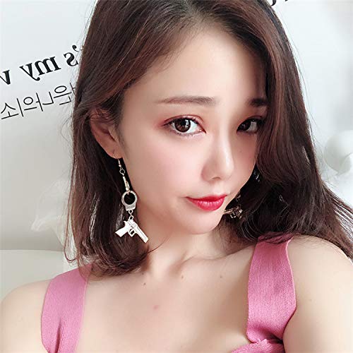 Sterling Silver 925 Plated Freedom Engraved Handcuffs And Pistol Gun Charm Earrings Women Girls Punk Tassel Dangle Earring #TOP2