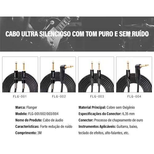 Cabo de áudio com botão duplo de mudo, cabo de instrumento Cabo de guitarra de 20 pés para guitarra