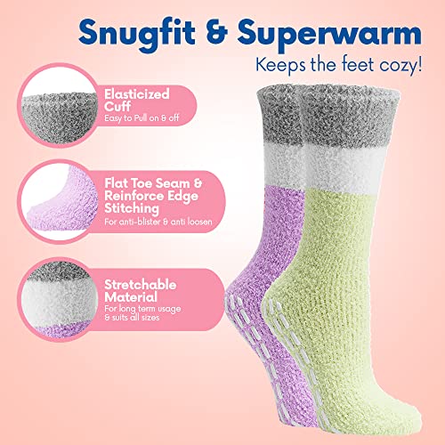 Image of Debra Weitzner Fuzzy Socks for Women Non-Slip Warm Cozy Socks Fluffy Fleece Slipper Socks With Grips 5 /6 Pairs
