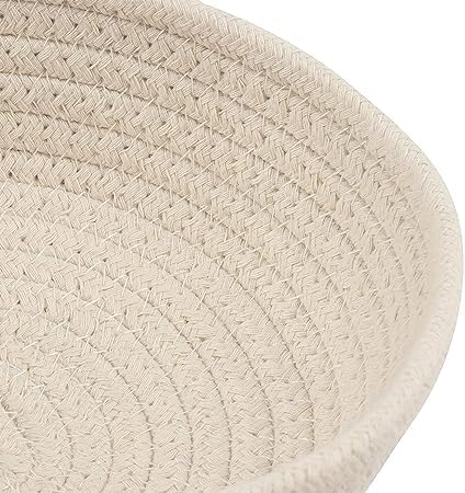 Image of AuraNest White Jute Rope Storage Baskets Set of 3, Small Cotton Rope Baskets for Organizing, Decorative Woven Nesting Bowls for Bathroom, Nursery, Shelf, Kitchen Storage Bins