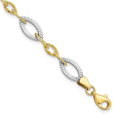 Diamond2Deal 10K Two-tone Polished and Textured Link Bracelet