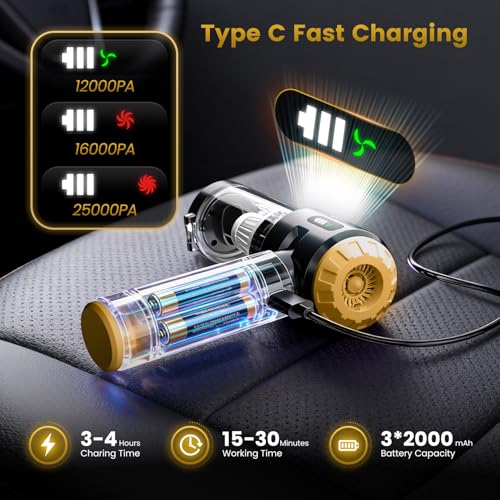 Image of Wansimoo Handheld Car Vacuum Cleaner,25000PA Strong Cyclonic Suction Foldable Mini Vacuum Portable Cordless with Digital Display and One Touch Dust Removal for Car, Home, Office, Kitchen (Gold)