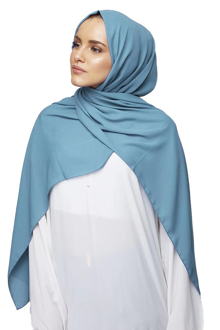ICW GIRLS GEORGETTE SOLID PLAIN SCARF STOLES SHAWL HIJAB FOR WOMEN 85 X 180  CM (Pastel Blue)