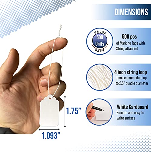 Image of Easytwelve - 500 Pcs White Price Tags with String Attached, Hang Tags for Product, Labeling 1.75 x 1.093 inch