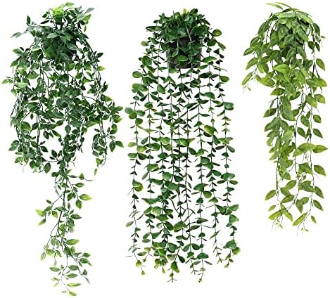 DXLing Sztuczne wiszące rośliny z doniczkami, 63 cm, 78 cm, 80 cm, sztuczne rośliny, winorośl, sztuczny wiszący bluszcz, rośliny doniczkowe, dekoracja do domu, wewnątrz, na zewnątrz, 3 sztuki