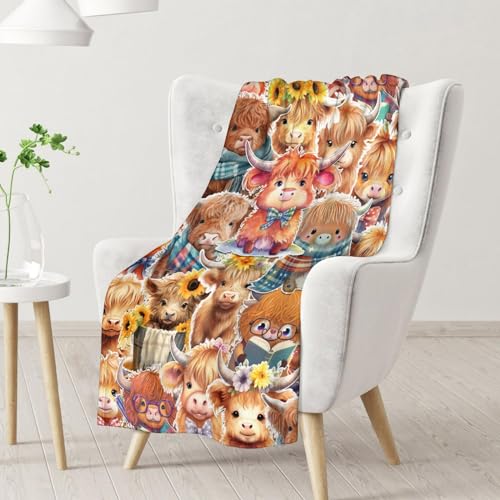 Highland Cow Blanket Gifts - 30x40 Inches Cute Throw Blanket for Girls & Boys - Brown Soft Fuzzy Blankets for Couch & Office