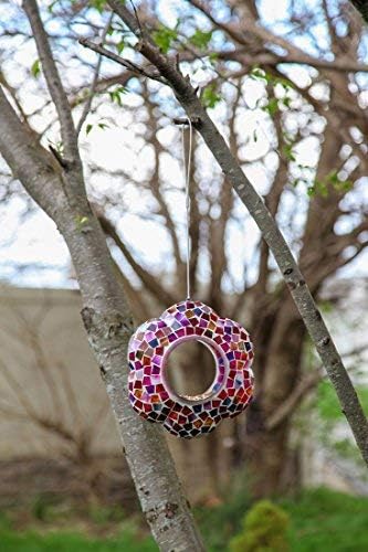 Miniatura 2 de Lily's Home Comedero colgante para pájaros silvestres, una excelente adición a cualquier jardín, mosaico (8.25 pulgadas)