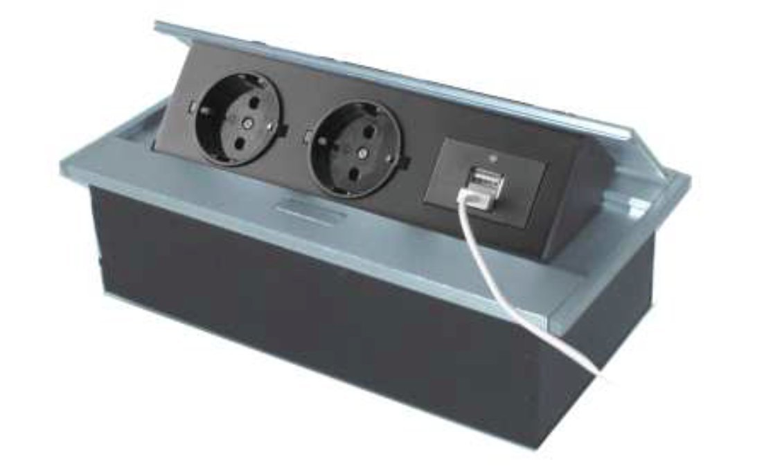 Thebo APS 11 USB Tischsteckdose Aluminium 2-fach Steckdose absenkbar Steckleiste