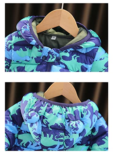 Junneng Baby Girl Boy Ultralight Winter Hooded Jacket Coat,Kids Toddler Cartoon Puffer Down Outwear (Dinosuar Blue, 12-18 Months) #TOP4