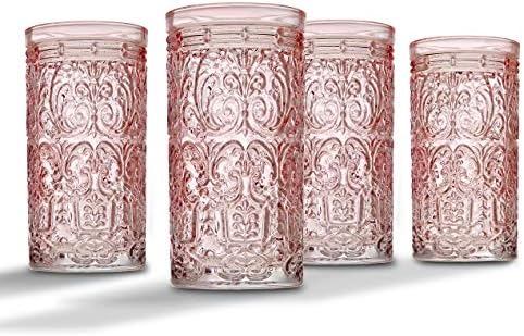 Godinger Jax Highball Beverage Glass Cup Pink - Set of 4