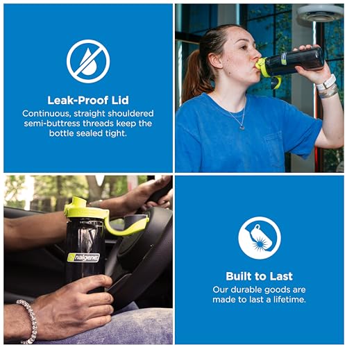 Image of Nalgene 24 oz On The Fly Lock-Top Water Bottle, Charcoal w /Lime