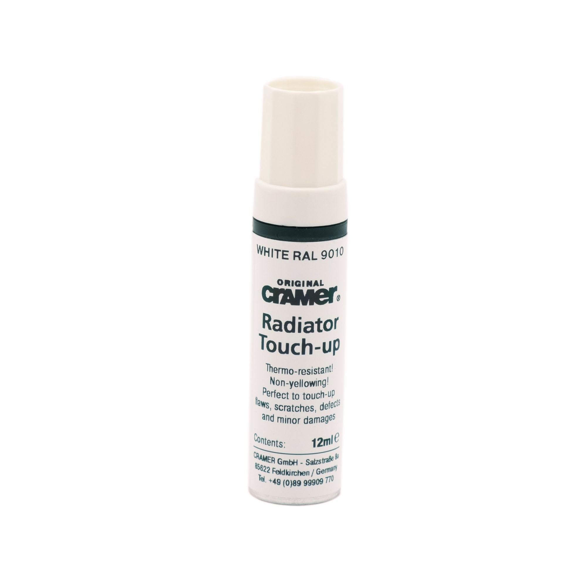 Cramer Radiator Touch Up Stick - White 9016 (12ml) - Heat-Resistant Paint for Scratches and Corrosion Repair