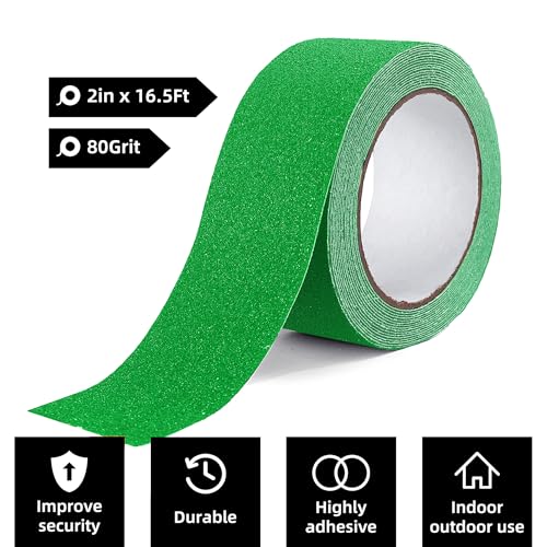 Image of Reniteco Anti Slip Tape - 2 inch x 16.5Ft, Green Heavy Duty Grip Tape - High Adhesion & Waterproof, No Residue Removal for Outdoor Stairs, Tile, Shower, Bathtub - Extra Grip Safety Tape