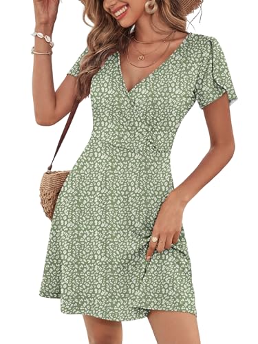 Image of ANRABESS Womens Summer Dresses Short Sleeve Wrap Deep V Neck A-Line Floral Dress Causal Flowy Boho Beach Vacation Sundress