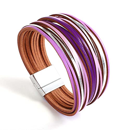 Tecosia Multiple Purple Leahter Bracelets For Women Fashion Resin Stone Love Heart Circle Evil Eye Charm Wrap Bracelet Jewelry #TOP27