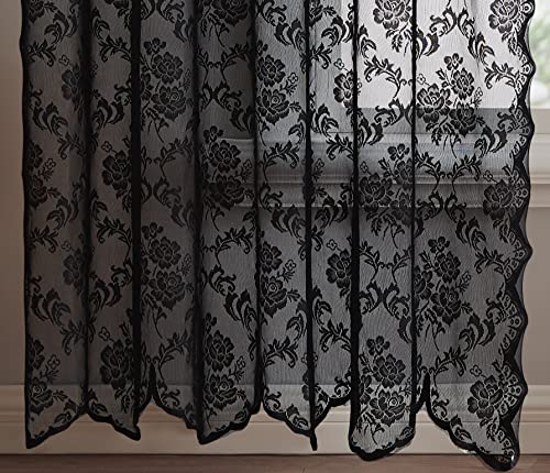 Warm Home Designs Pair Of Black Lace Curtains With Attached Valance And 6 Tassels Per Panel. Sheer Black Curtains 84 Inches Long. Luxury Living Room Curtains Or Dining Room Curtains. Mc Black 84" #TOP2