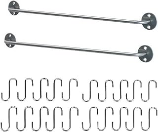 Steel Kitchen Organizer Set, 2 Rails and 20 Hooks, Silver