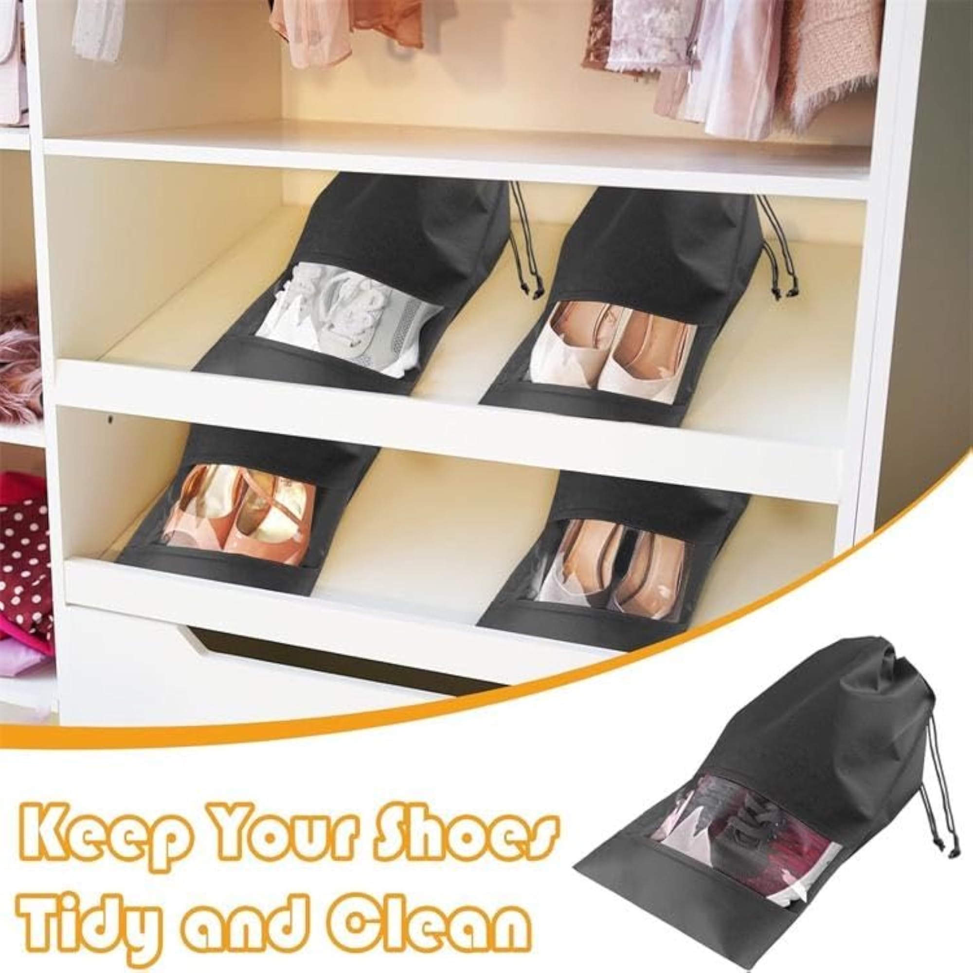 Shoe Bags for Travel & Storage with Drawstring Closure