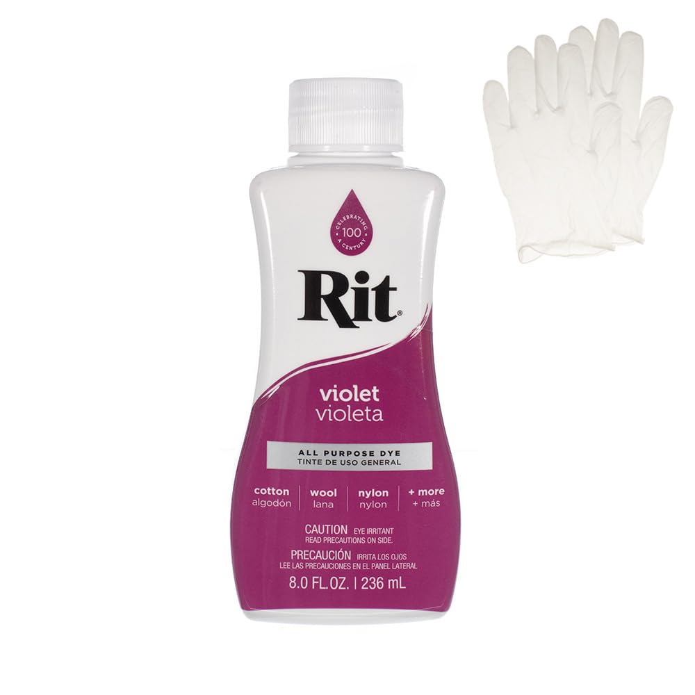 Rit Dye - Liquid Fabric Dye for Crafting Clothing, and Décor - 8 oz. Bottle - Violet (Gloves Included)