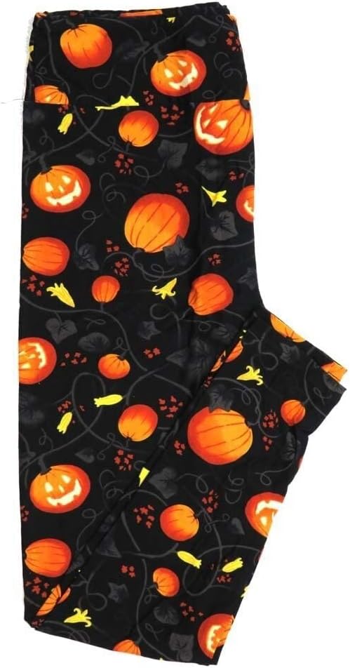 Lularoe TCTWO TC2 Halloween Pumpkins Jack o Lanterns on Vine Black Orange Green Yellow Womens Buttery Soft Leggings fits Adults 18+ 971675