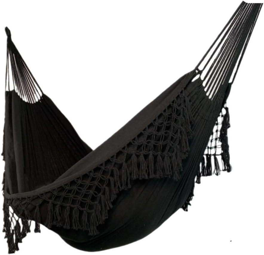 Hammock Double Enlarged Canvas Swing Indoor and Outdoor Camping Hanging Chair Photography Retro Tassel Hammock Hammocks for Outside(Black)