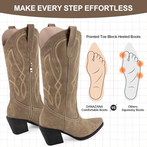 Image of Knee High Cowgirl Boots Women Wide Calf Rhinestones Cowboy Boots Lady Pointed Toe Chunky Heel Embroidered Sparkly Boot With Side Half Zip Country Sparkle Boot Size 6-11