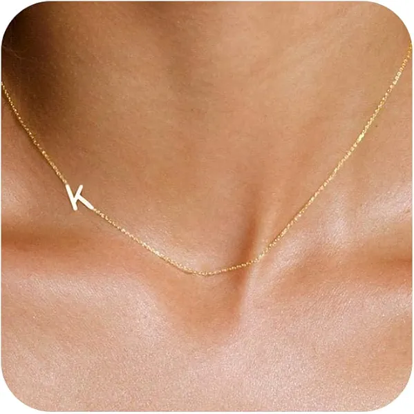 LuckFairy Initial Necklaces for Women, Dainty Gold Letter Necklace 14k Gold Plated Sideways Initial Necklace Cute Name Simple Choker Necklaces for Women Trendy Jewelry Gifts